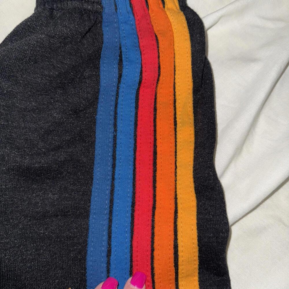 Aviator Nation Sweatpants Womens Small Black Rainbow 5-Stripe Fleece Jogger - Picture 3 of 9
